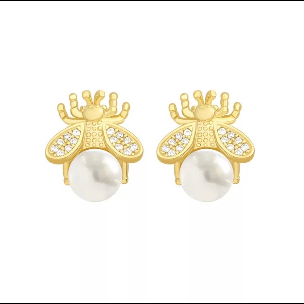 2/$30 Gold bee earrings with pearl